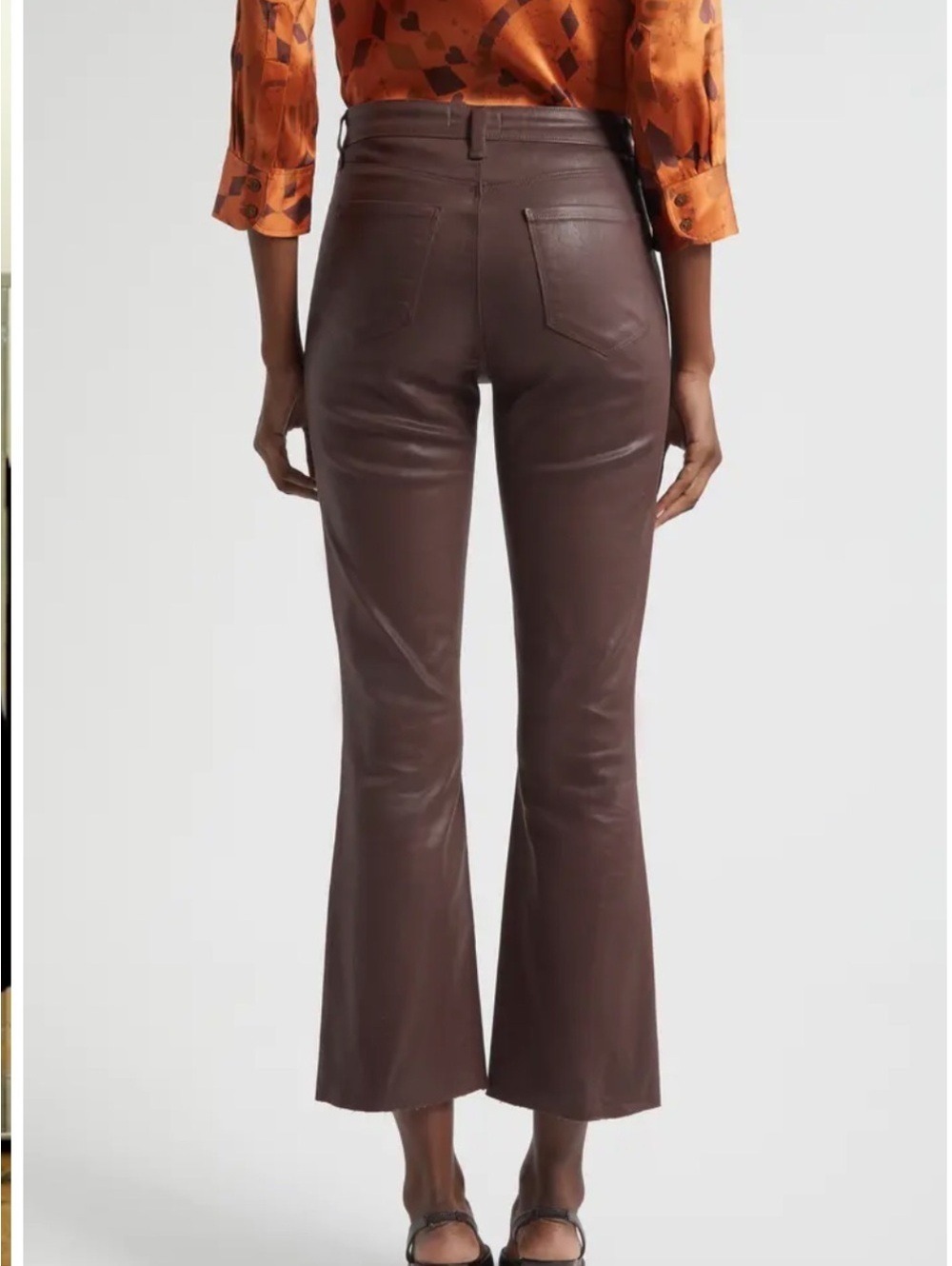 L’AGENCE Kendra Coated High Waist Crop Flare Jeans Chocolate Brown Size 23 - Picture 6 of 8